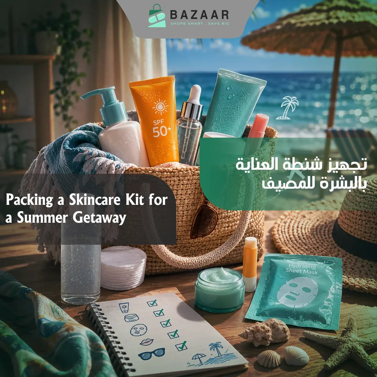 Beach Vacation Skincare Bag Essentials