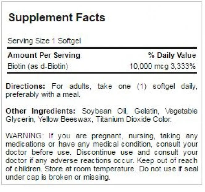 Biotin 10,000 mcg 100 Softgels
