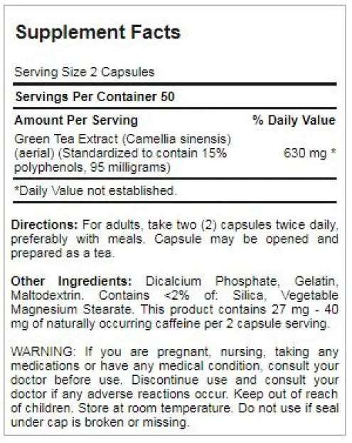 Green Tea Standardized Extract 315 mg 100 Capsules