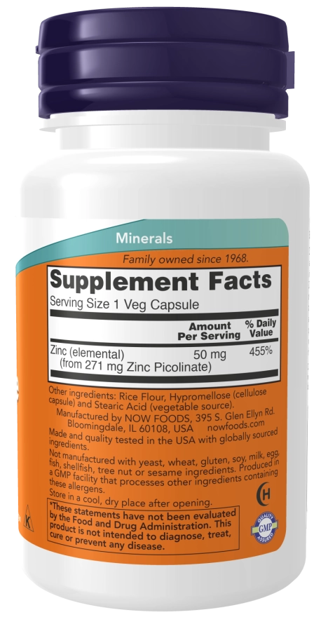 NOW ZINC PICOLINATE 50 MG 60 CAPS