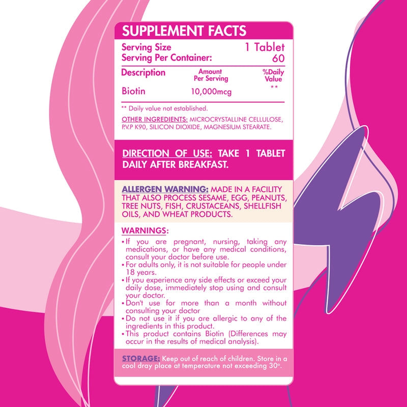 Organic Nation Biotin 10,000MCG Ultimate Hair Growth-60Serv.-60Coated Tablets