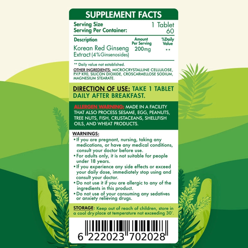 Organic Nation Red Korean Ginseng-60Serv.-60Tabs