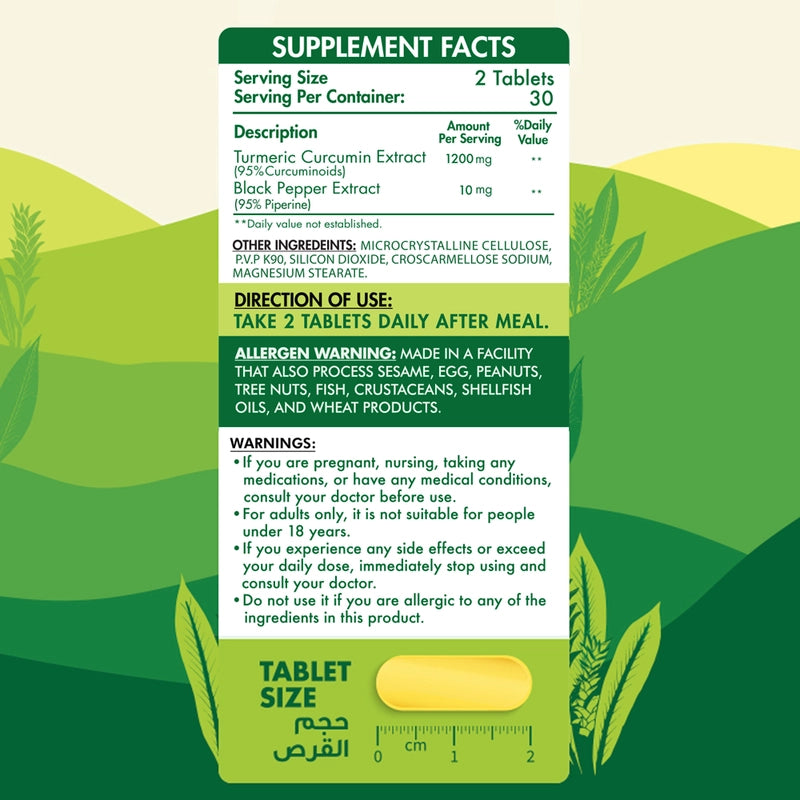Organic Nation Turmeric Curcumin+ 1200-30Serv.-60Tabs