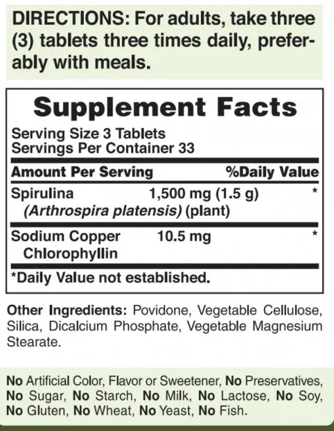 Spirulina 500 mg 100 Tablets